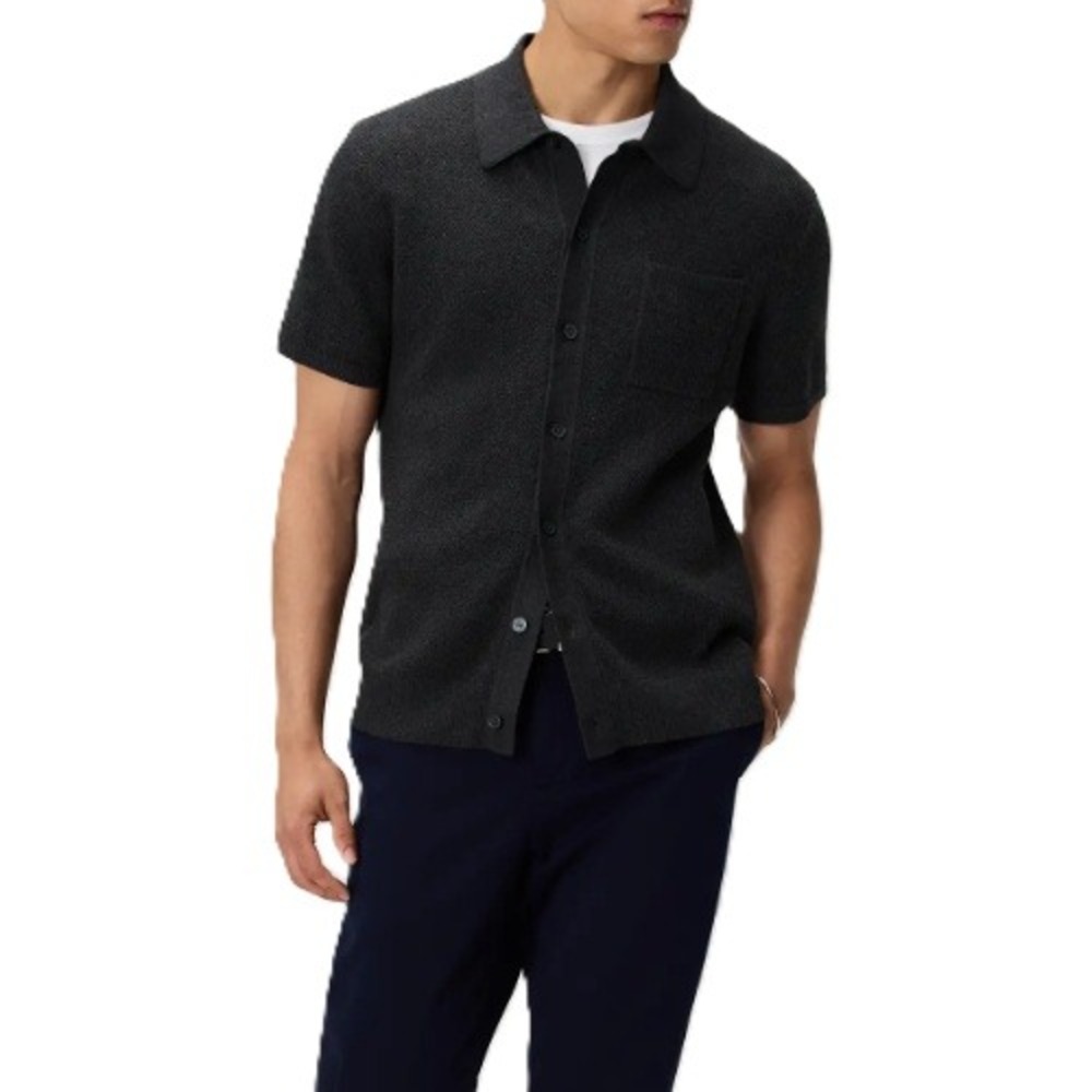 Quince Mesh Open Stitch Button Up Shirt Mens XL Charcoal 100% Organic Cotton
